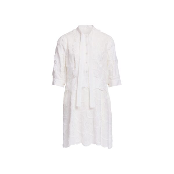 Elie Saab Embroidered Cotton Short Dress in White featuring  – Luxury Designer Fashion at Coveti.