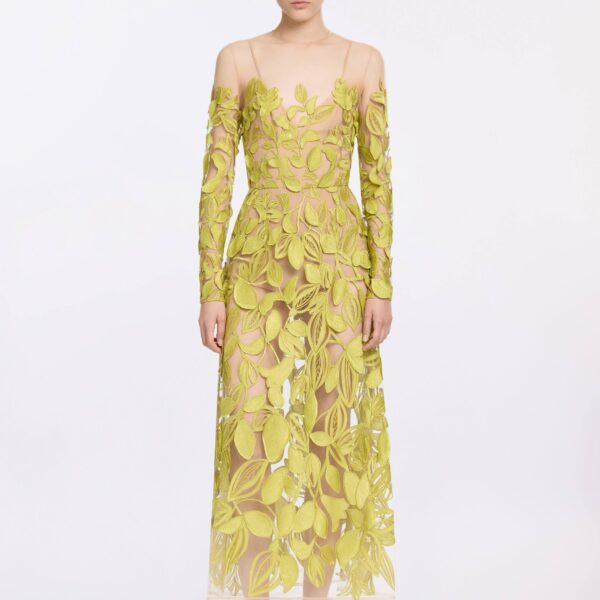 Elie Saab Embroidered Tulle Dress in Green featuring  – Luxury Designer Fashion at Coveti.