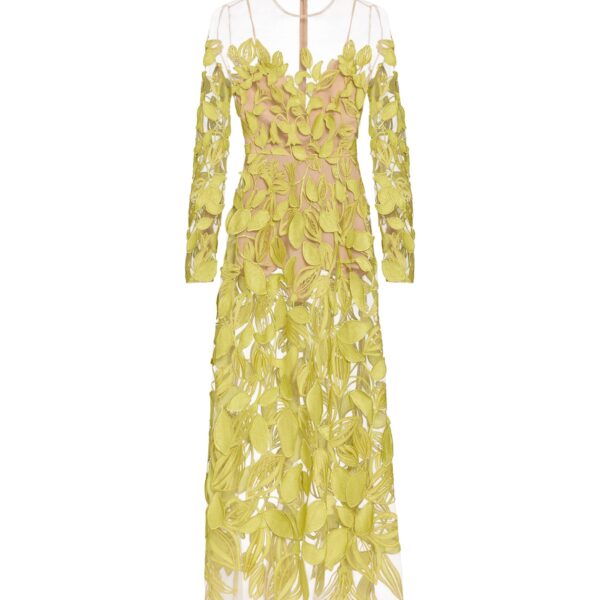 Elie Saab Embroidered Tulle Dress in Green featuring  – Luxury Designer Fashion at Coveti.