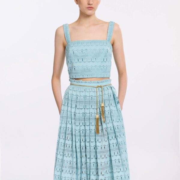 Elie Saab Macramé Crop Top in Blue featuring  – Luxury Designer Fashion at Coveti.