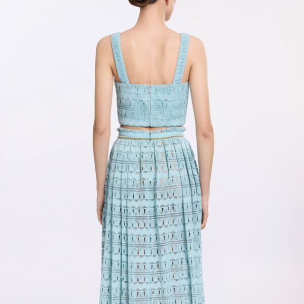 Elie Saab Macramé Crop Top in Blue featuring  – Luxury Designer Fashion at Coveti.