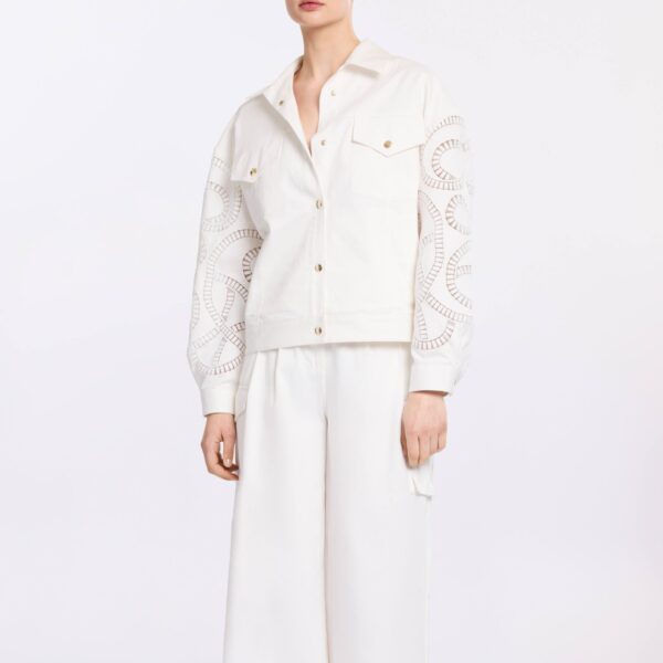 Elie Saab Macramé Embroidered Drill Jacket in White featuring  – Luxury Designer Fashion at Coveti.