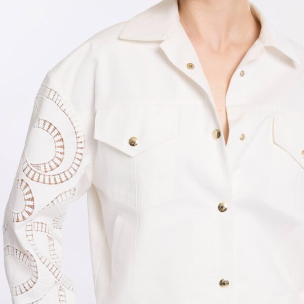 Elie Saab Macramé Embroidered Drill Jacket in White featuring  – Luxury Designer Fashion at Coveti.