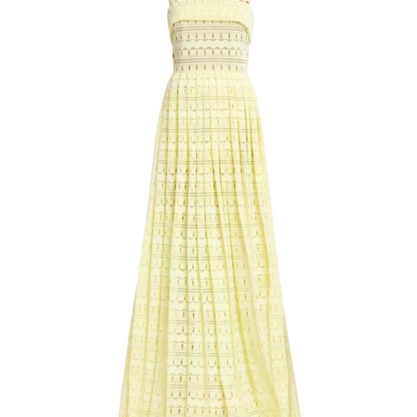 Elie Saab Macramé Long Dress in Yellow featuring 60% Polyester