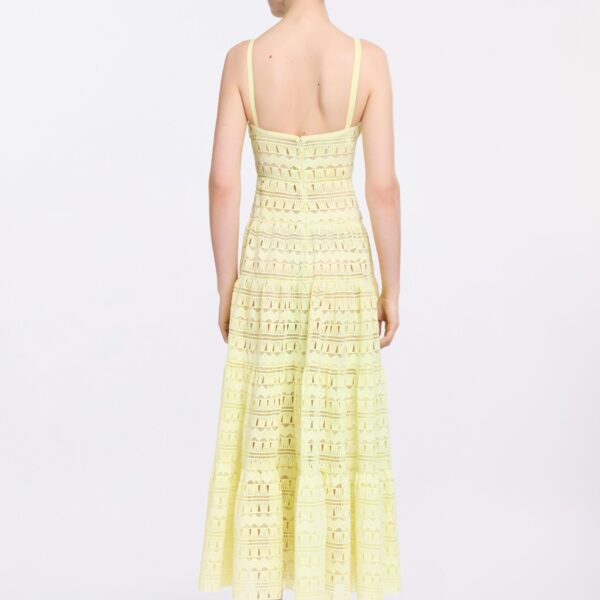 Elie Saab Macramé Midi Dress in Yellow featuring 61% Polyester