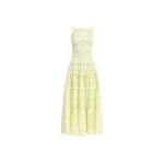 Elie Saab Macramé Midi Dress in Yellow featuring 61% Polyester