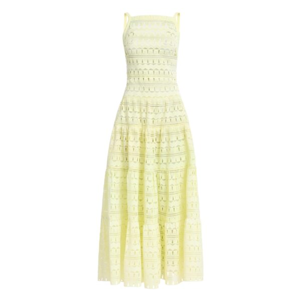 Elie Saab Macramé Midi Dress in Yellow featuring 61% Polyester