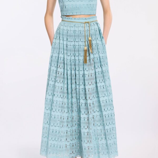 Elie Saab Macramé Skirt in Blue featuring  – Luxury Designer Fashion at Coveti.