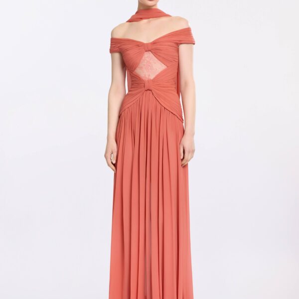 Elie Saab Silk And Lace Dress in Orange featuring  – Luxury Designer Fashion at Coveti.