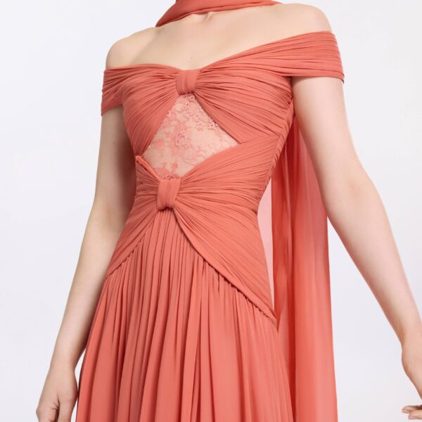 Elie Saab Silk And Lace Dress in Orange featuring  – Luxury Designer Fashion at Coveti.