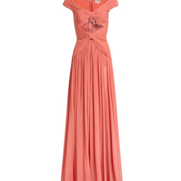 Elie Saab Silk And Lace Dress in Orange featuring  – Luxury Designer Fashion at Coveti.