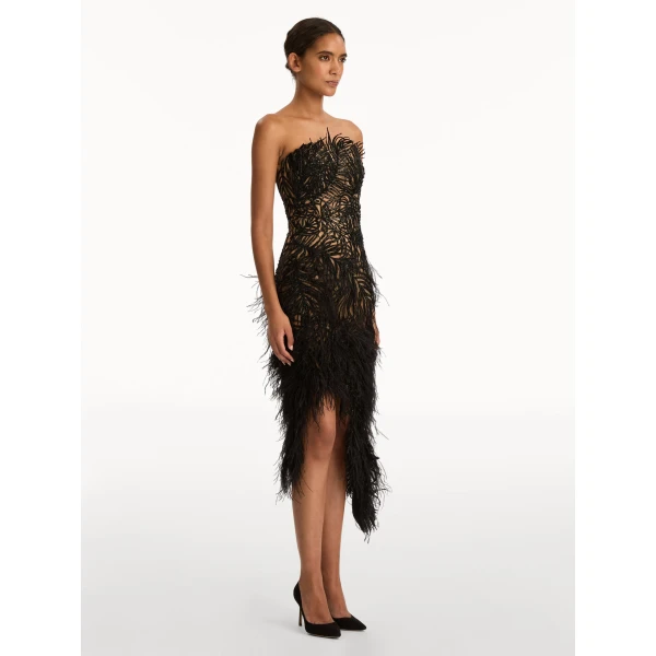 Oscar de la Renta Feather Embroidered Cocktail Dress - Dresses - American Luxury Evening Wear at Coveti