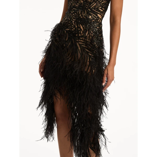 Oscar de la Renta Feather Embroidered Cocktail Dress - Dresses - American Luxury Evening Wear at Coveti