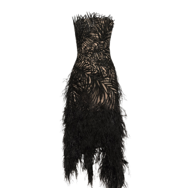 Oscar de la Renta Feather Embroidered Cocktail Dress - Dresses - American Luxury Evening Wear at Coveti