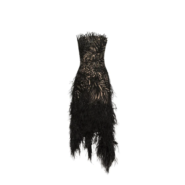 Oscar de la Renta Feather Embroidered Cocktail Dress - Dresses - American Luxury Evening Wear at Coveti