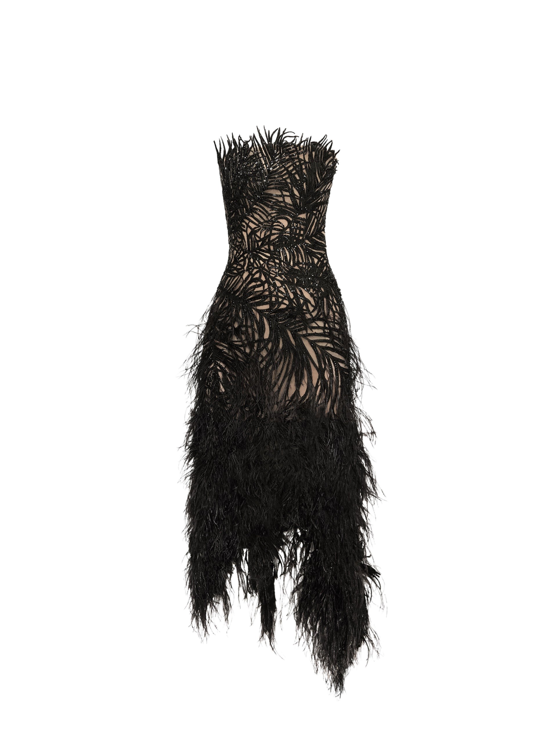 Oscar de la Renta Feather Embroidered Cocktail Dress