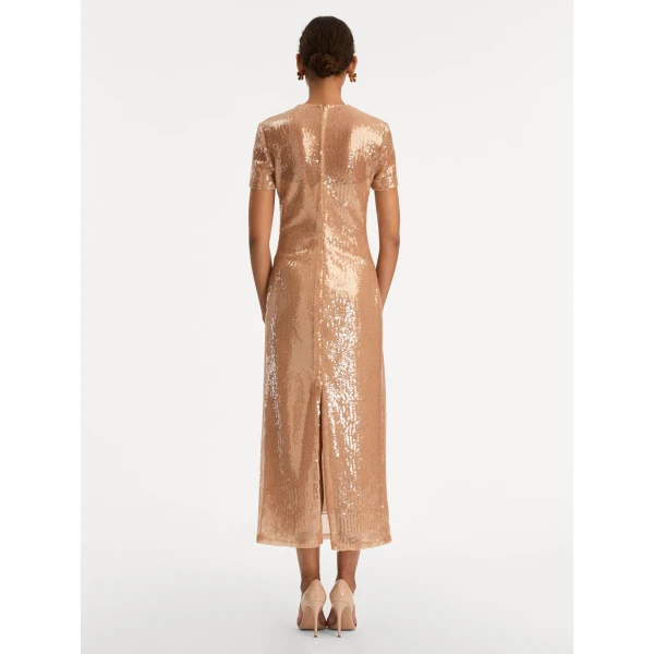 Oscar de la Renta Foxglove Embroidered Sequin Tulle Dress - Dresses - American Luxury Evening Wear at Coveti