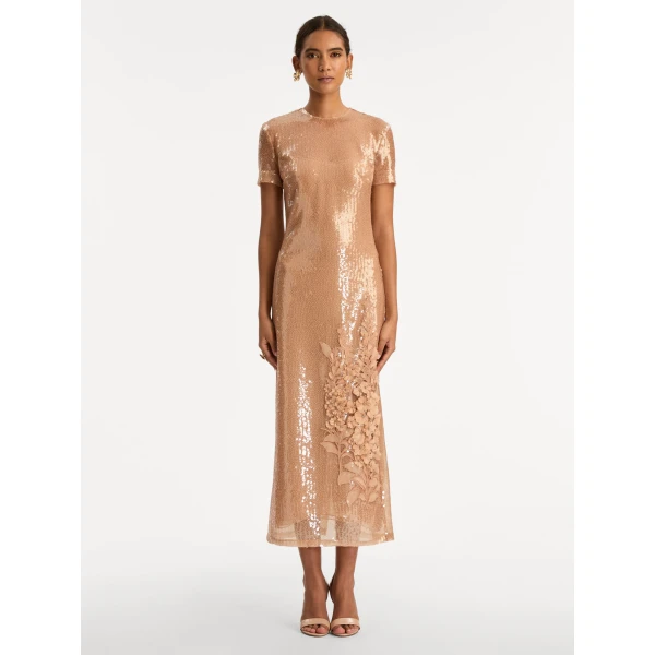 Oscar de la Renta Foxglove Embroidered Sequin Tulle Dress - Dresses - American Luxury Evening Wear at Coveti