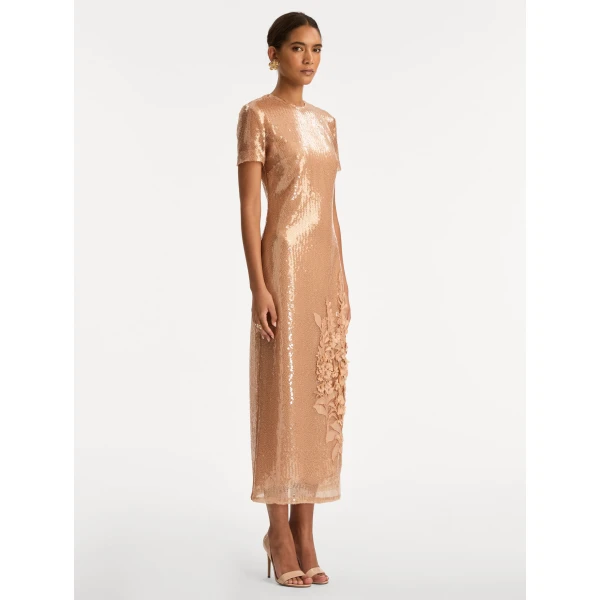 Oscar de la Renta Foxglove Embroidered Sequin Tulle Dress - Dresses - American Luxury Evening Wear at Coveti