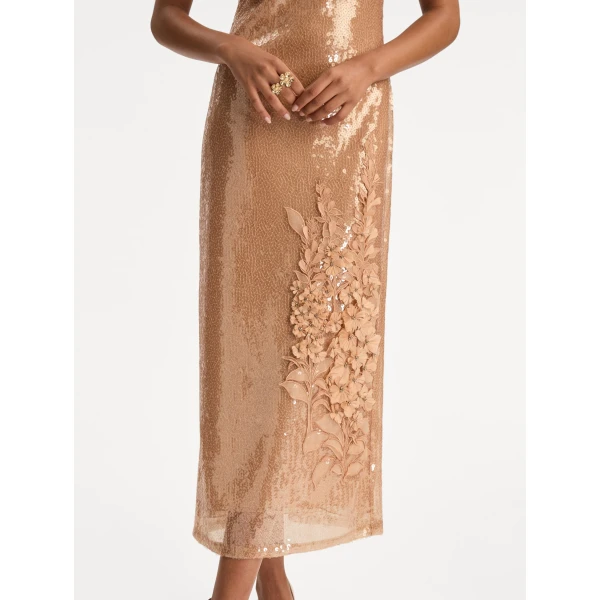Oscar de la Renta Foxglove Embroidered Sequin Tulle Dress - Dresses - American Luxury Evening Wear at Coveti
