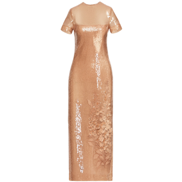 Oscar de la Renta Foxglove Embroidered Sequin Tulle Dress - Dresses - American Luxury Evening Wear at Coveti