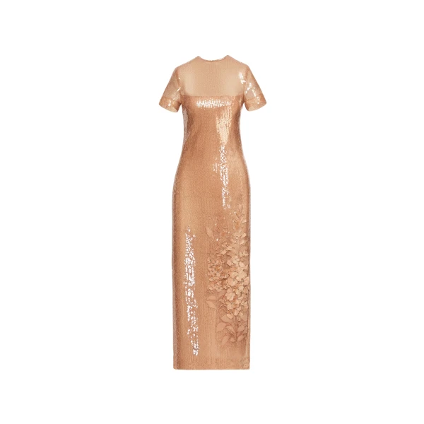 Oscar de la Renta Foxglove Embroidered Sequin Tulle Dress - Dresses - American Luxury Evening Wear at Coveti