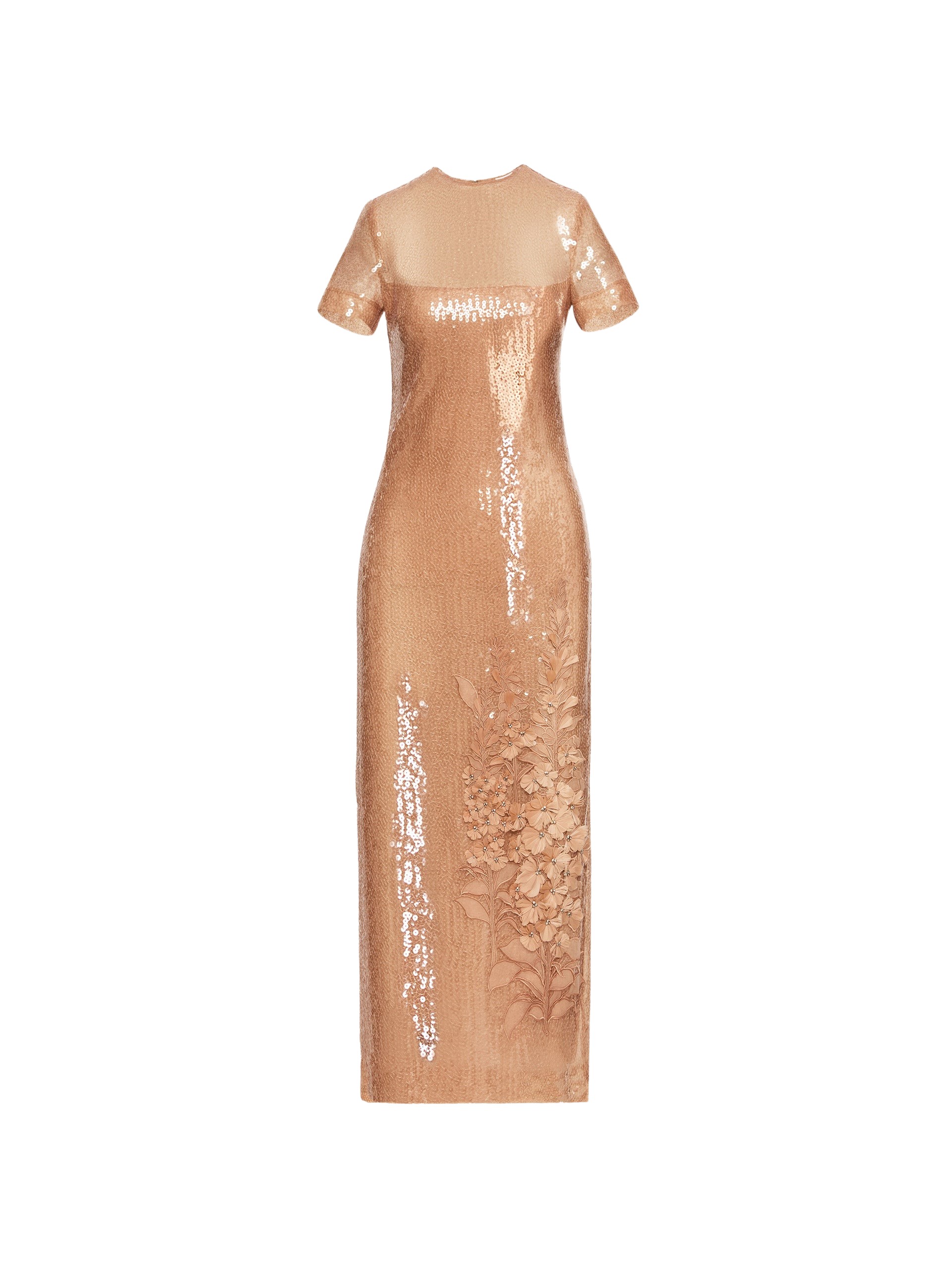 Oscar de la Renta Foxglove Embroidered Sequin Tulle Dress