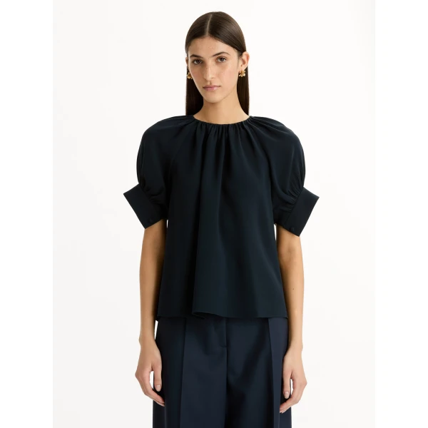 Oscar de la Renta Gathered Silk Georgette Blouse - Tops - American Luxury Evening Wear at Coveti