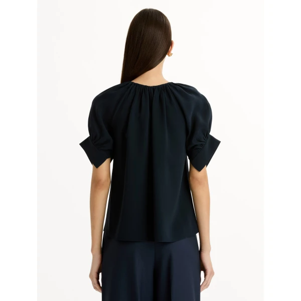 Oscar de la Renta Gathered Silk Georgette Blouse - Tops - American Luxury Evening Wear at Coveti