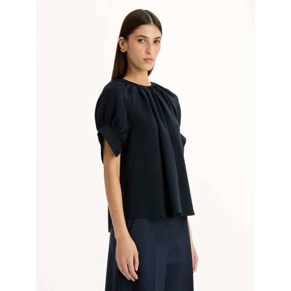 Oscar de la Renta Gathered Silk Georgette Blouse - Tops - American Luxury Evening Wear at Coveti