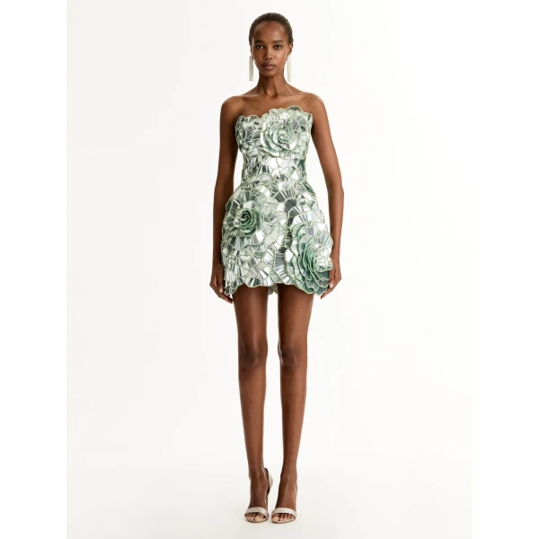 Oscar de la Renta Geometric Sequin Rosette Mini Dress - Dresses - American Luxury Evening Wear at Coveti