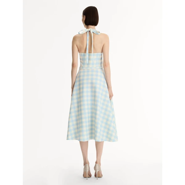 Oscar de la Renta Gingham Bustier Wool-Blend Dress - Dresses - American Luxury Evening Wear at Coveti