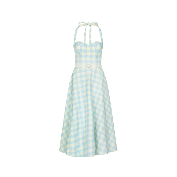Oscar de la Renta Gingham Bustier Wool-Blend Dress - Dresses - American Luxury Evening Wear at Coveti