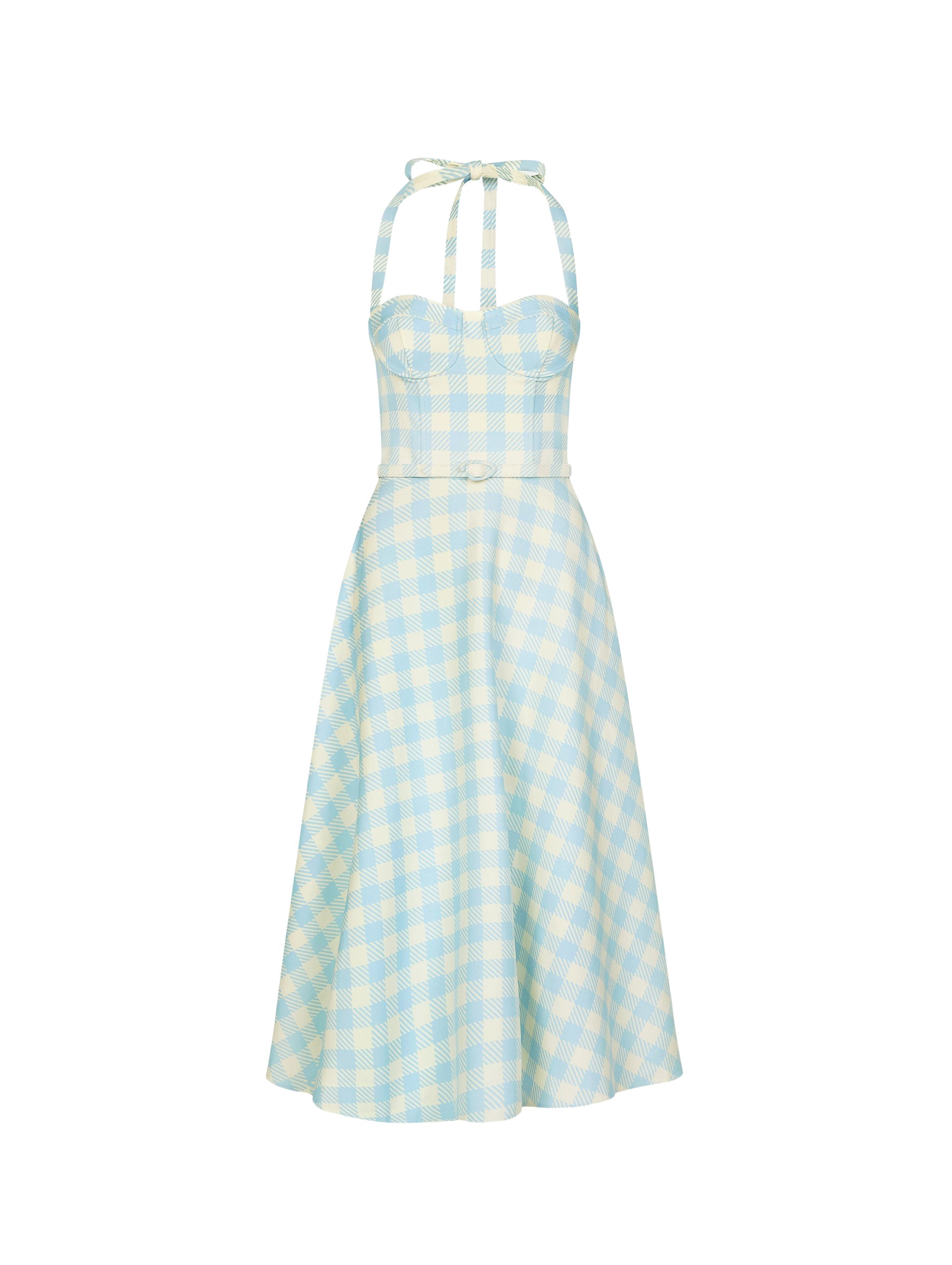 Oscar de la Renta Gingham Bustier Wool-Blend Dress