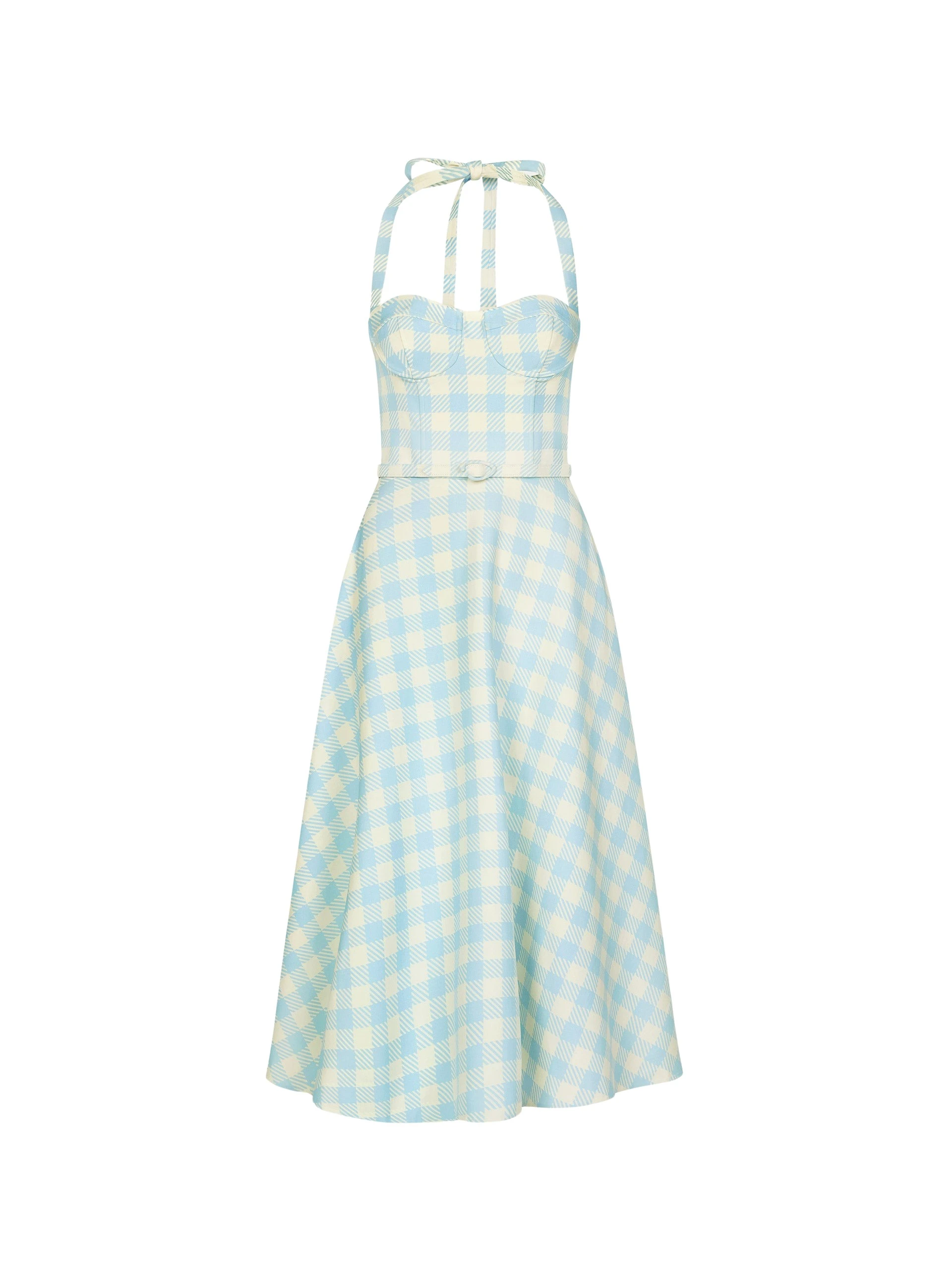 Gingham-Bustier-Wool-Blend-Dress-Oscar-de-la-Renta-Dresses66280_nobg Oscar de la Renta Gingham Bustier Wool-Blend Dress - Dresses - American Luxury Evening Wear at Coveti