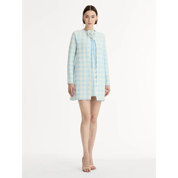 Oscar de la Renta Gingham Coat with Floral Appliqué - Coats - American Luxury Evening Wear at Coveti