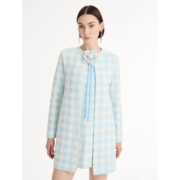 Oscar de la Renta Gingham Coat with Floral Appliqué - Coats - American Luxury Evening Wear at Coveti