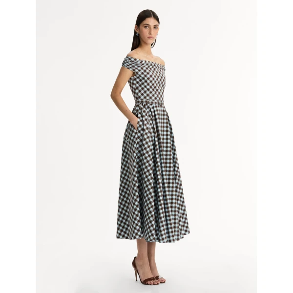 Oscar de la Renta Gingham Cotton Poplin Dress - Dresses - American Luxury Evening Wear at Coveti