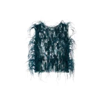 LAPOINTE Cascading Feather Embellished Cropped Tank - Blue Tops - New York Luxury Fashion at Coveti