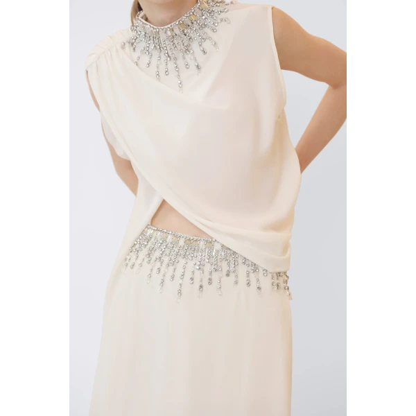 LAPOINTE Georgette Maxi Skirt With Embroidery - Ivory Skirts - New York Luxury Fashion at Coveti