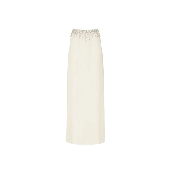 LAPOINTE Georgette Maxi Skirt With Embroidery - Ivory Skirts - New York Luxury Fashion at Coveti