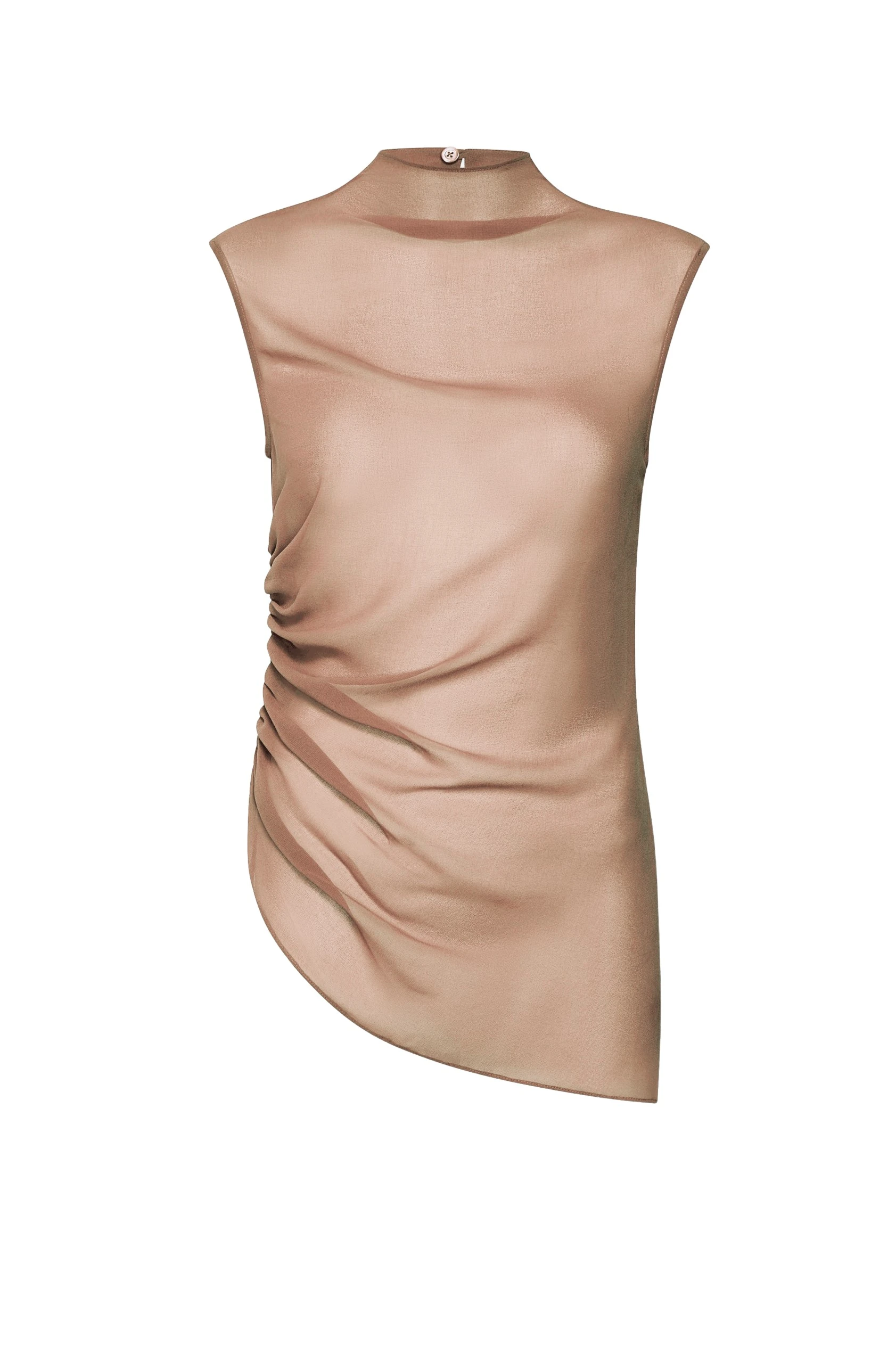 Lapointe-Lightweight-Georgette-Mock-Neck-Ruched-Top-scaled56469_nobg LAPOINTE Lightweight Georgette Mock Neck Ruched Top - Beige Tops - New York Luxury Fashion at Coveti