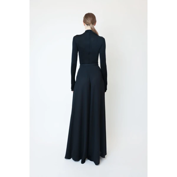 LAPOINTE Lightweight Georgette Wide Leg Pant With Feathers - Black Pants - New York Luxury Fashion at Coveti