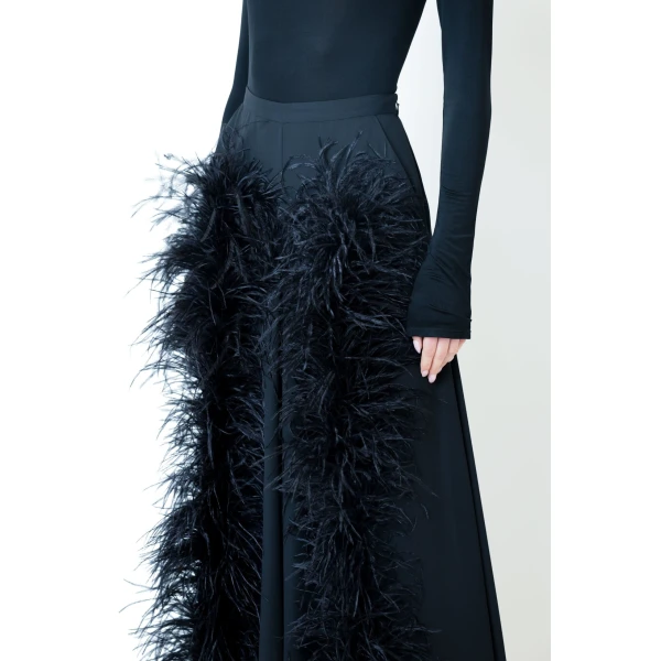 LAPOINTE Lightweight Georgette Wide Leg Pant With Feathers - Black Pants - New York Luxury Fashion at Coveti