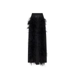 LAPOINTE Lightweight Georgette Wide Leg Pant With Feathers - Black Pants - New York Luxury Fashion at Coveti