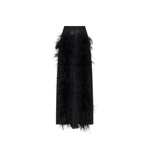 LAPOINTE Lightweight Georgette Wide Leg Pant With Feathers - Black Pants - New York Luxury Fashion at Coveti