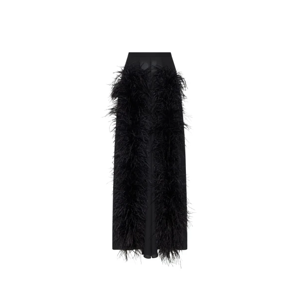 LAPOINTE Lightweight Georgette Wide Leg Pant With Feathers - Black Pants - New York Luxury Fashion at Coveti