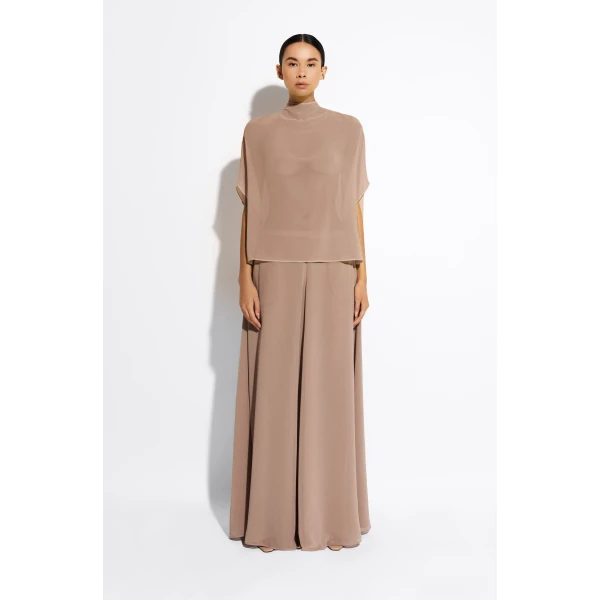 LAPOINTE Lightweight Georgette Wide Leg Pant With Pockets - Beige Pants - New York Luxury Fashion at Coveti