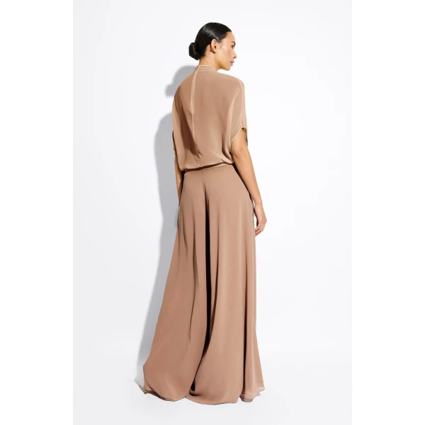 LAPOINTE Lightweight Georgette Wide Leg Pant With Pockets - Beige Pants - New York Luxury Fashion at Coveti
