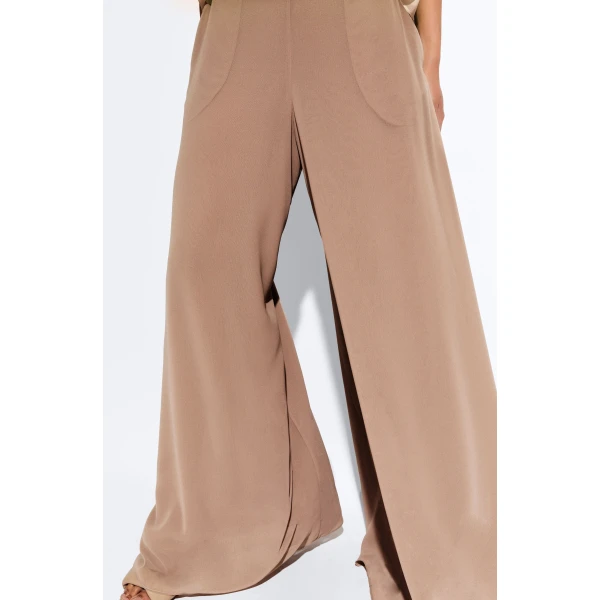 LAPOINTE Lightweight Georgette Wide Leg Pant With Pockets - Beige Pants - New York Luxury Fashion at Coveti